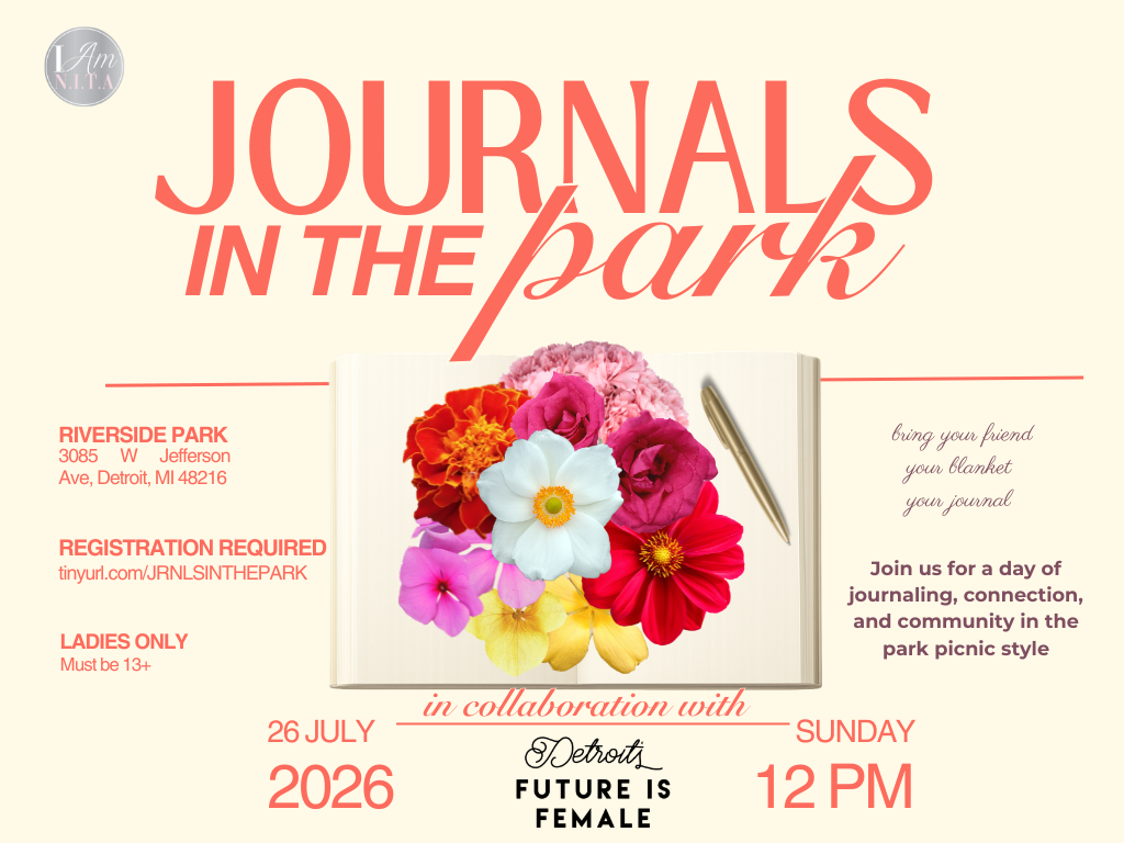 Journals in the Park flyer — Sunday, July 25, 2026 at Riverside Park, Detroit